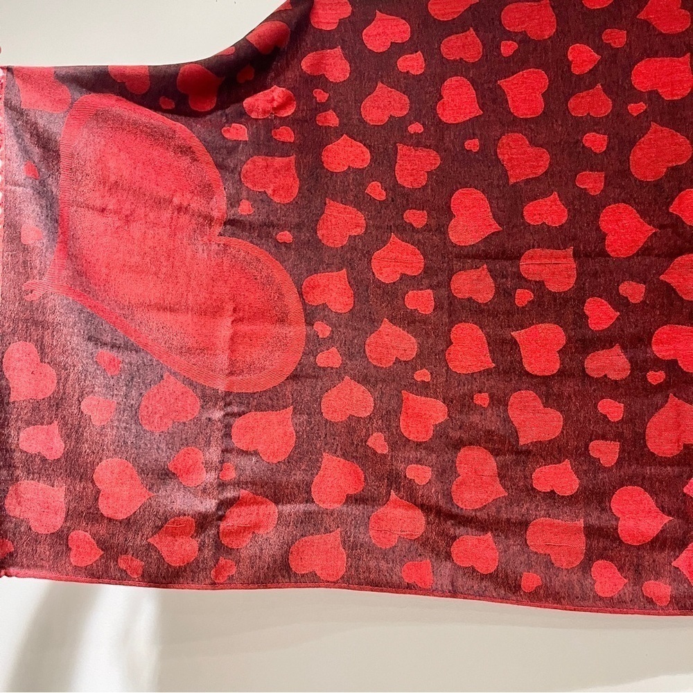 Versatile Heart Print Red Scarf/Shawl - Style with Love - One Size - Picture 3 of 7